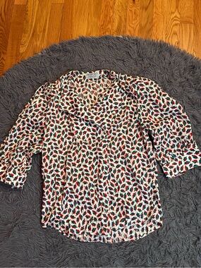 Hilditch & Key Vintage White Red Blue Leaf Print Button Down Shirt Size M